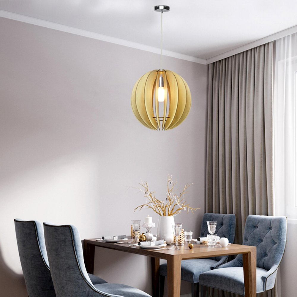 1-Light Natural Wood ORB Single Pendant light