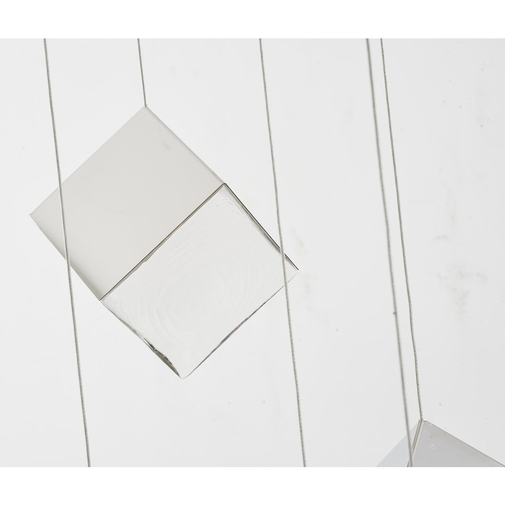 9-Light Chrome Cubed Chandelier With A Clear Distorted Glass Shades