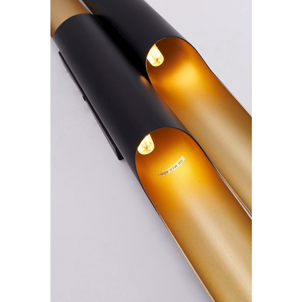 4-Light Matte Black Tubed Wall Sconce With A Gold Interior
