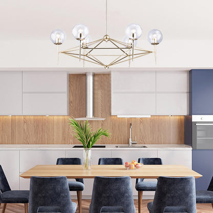 6-Light Gold Iron Chandelier With Clear Glass Shades