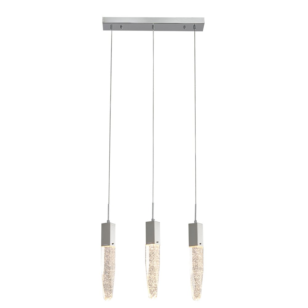 3-Light Chrome Island Lighting With A Clear iceberg bubble Crystal