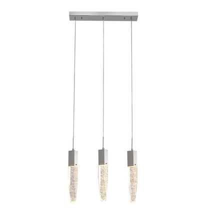 3-Light Chrome Island Lighting With A Clear iceberg bubble Crystal