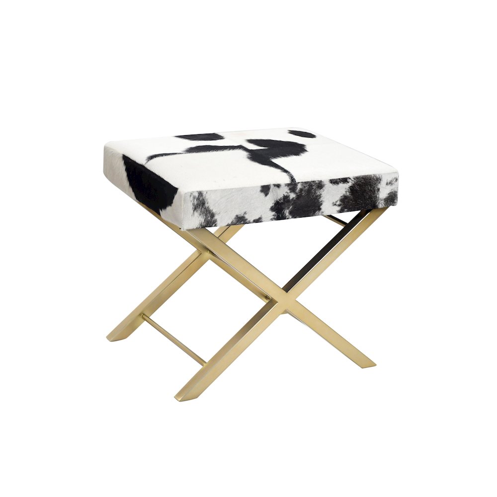 Gold Stainless Steel Ottoman Chair With Black And White Hairline Leather
