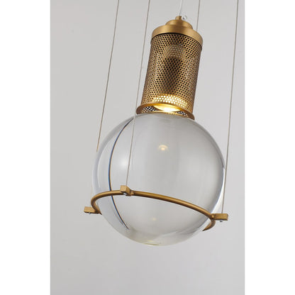 1-Light Antique Brass Metal Single Pendant With A Clear Crystal Ball