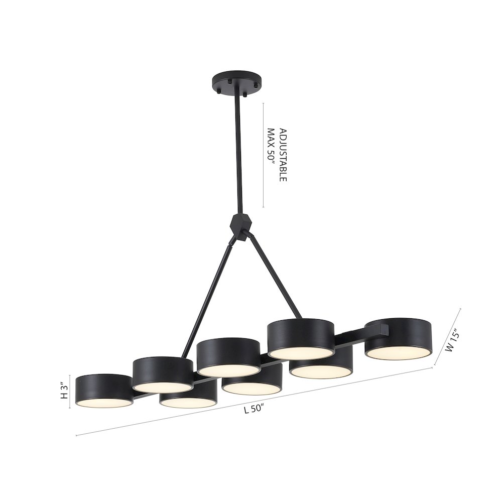 8-Light Black LED Chandelier With Accent Shades