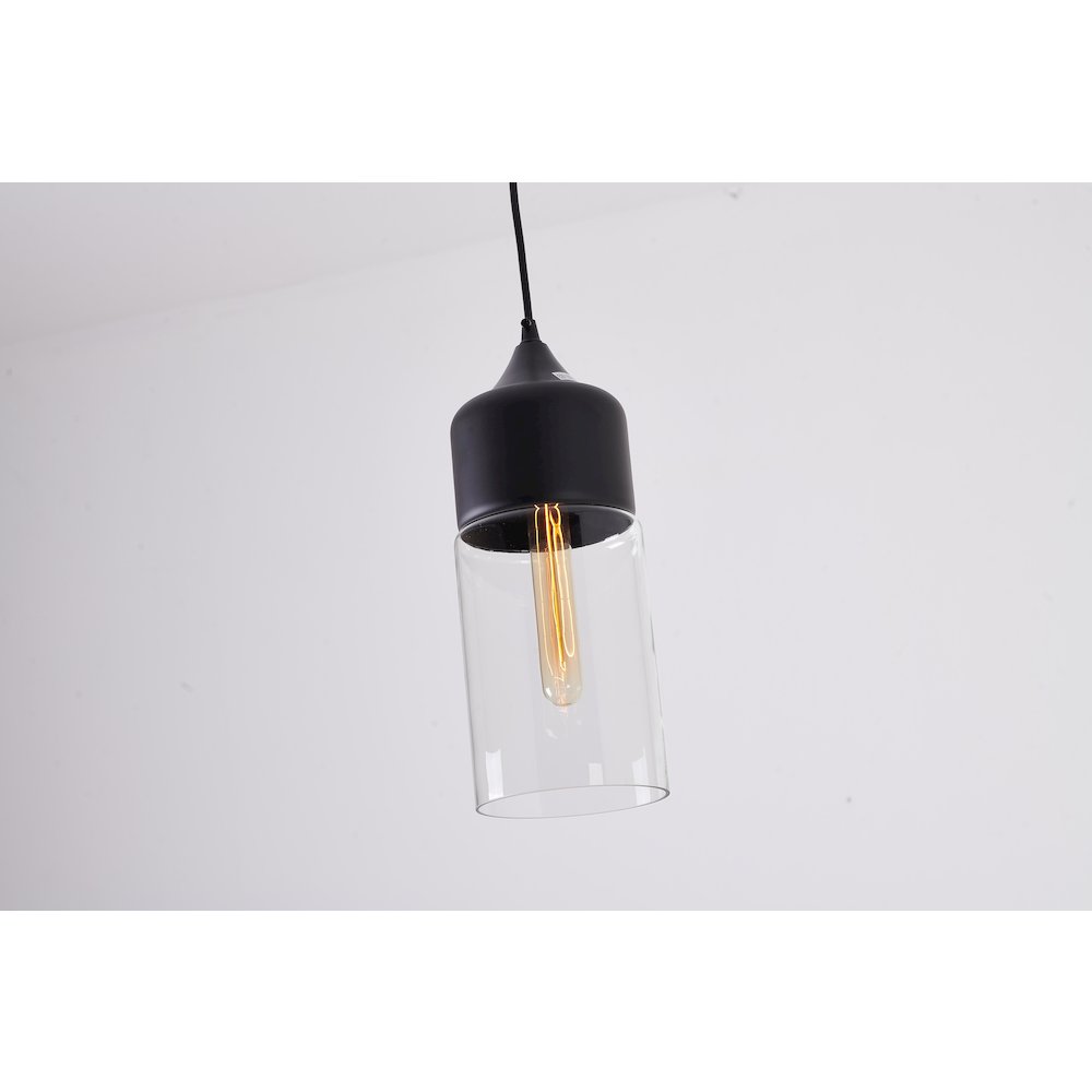 1-Light Matte Black Single Pendant With A Clear Glass Shade
