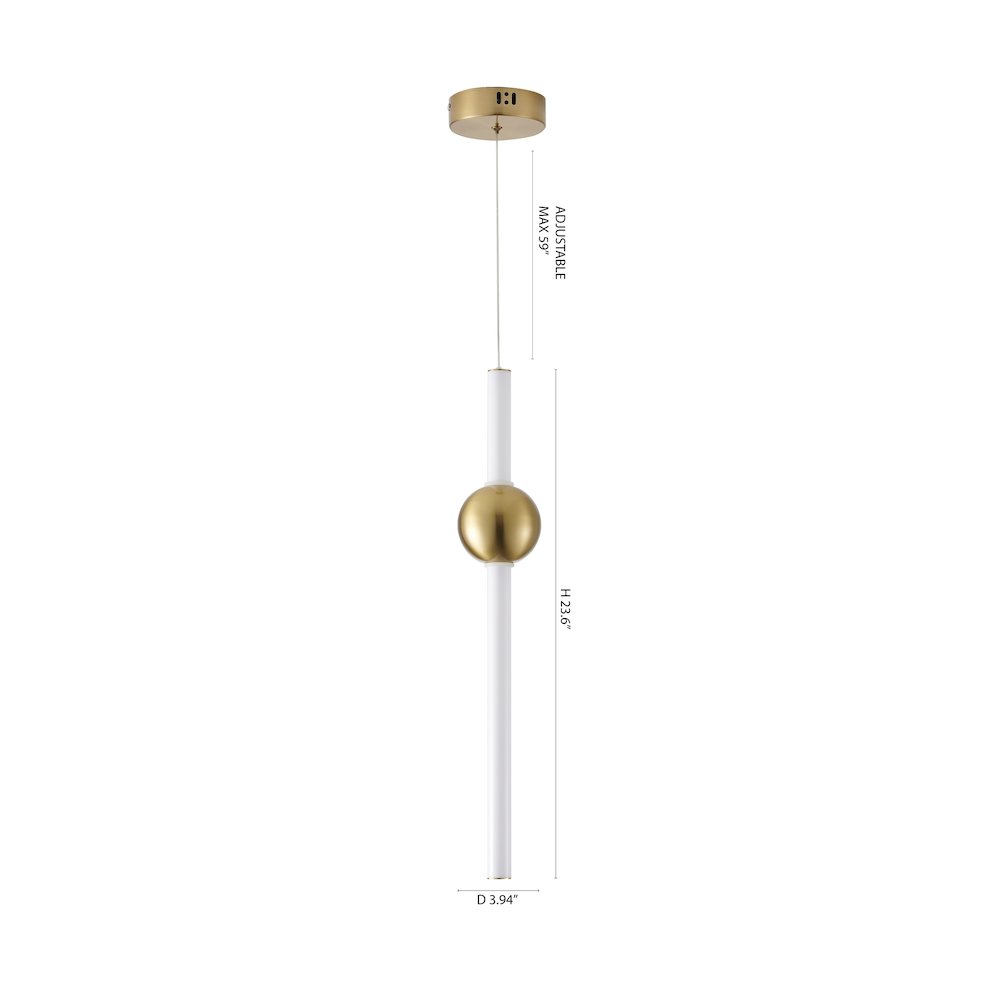 1-Light Gold LED Single Pendant With A White Acrylic Shade