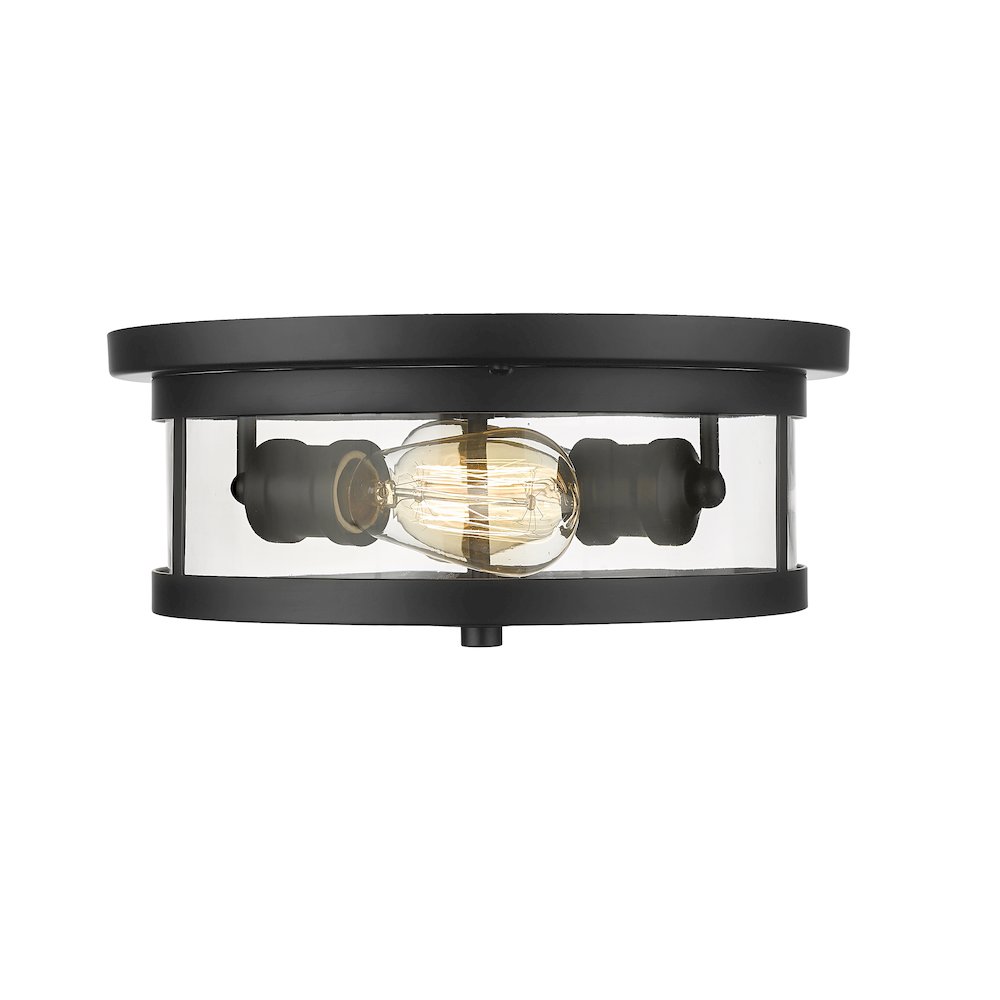 2-Light Black Flush Mount With A Clear Glass Shade