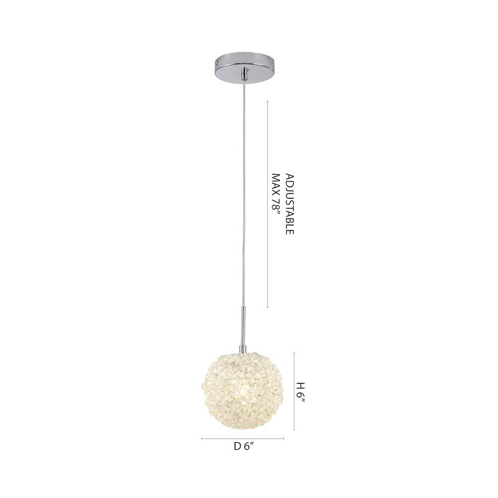 1-Light Chrome Steel Single Pendant With Clear Crystal Beaded Ball
