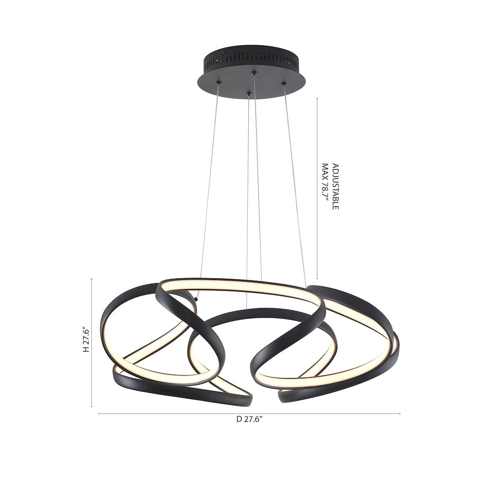 5-Light Matte Black LED Chandelier With White Acrylic Diffusers
