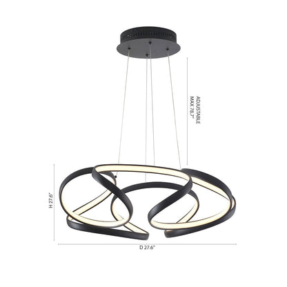 5-Light Matte Black LED Chandelier With White Acrylic Diffusers