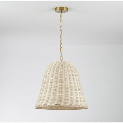 3-Light Brass Chandelier With A Natural White Wood Vine Basket Shade