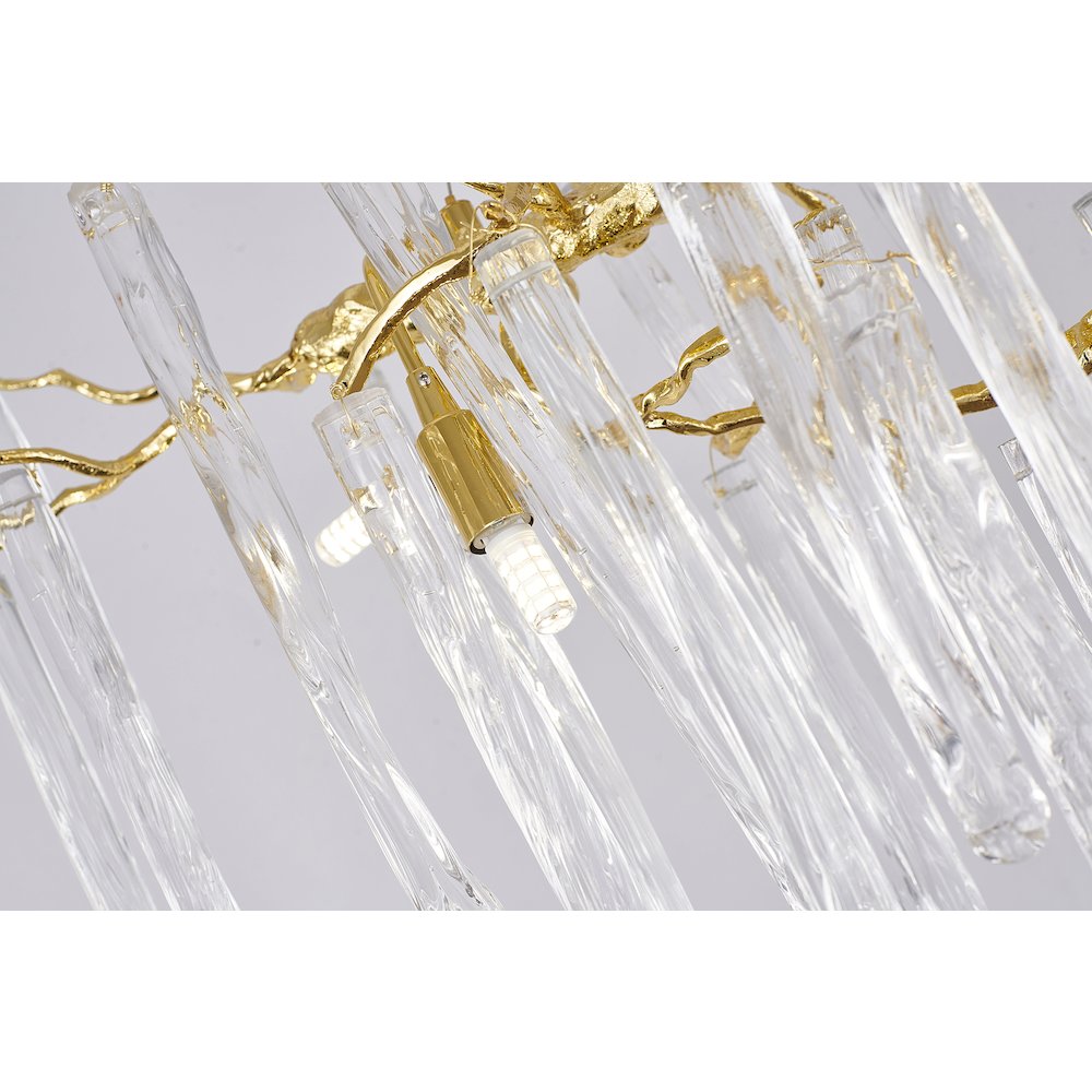 12-Light Gold Solid Brass Aluminum Chandelier With Clear Glass Drops