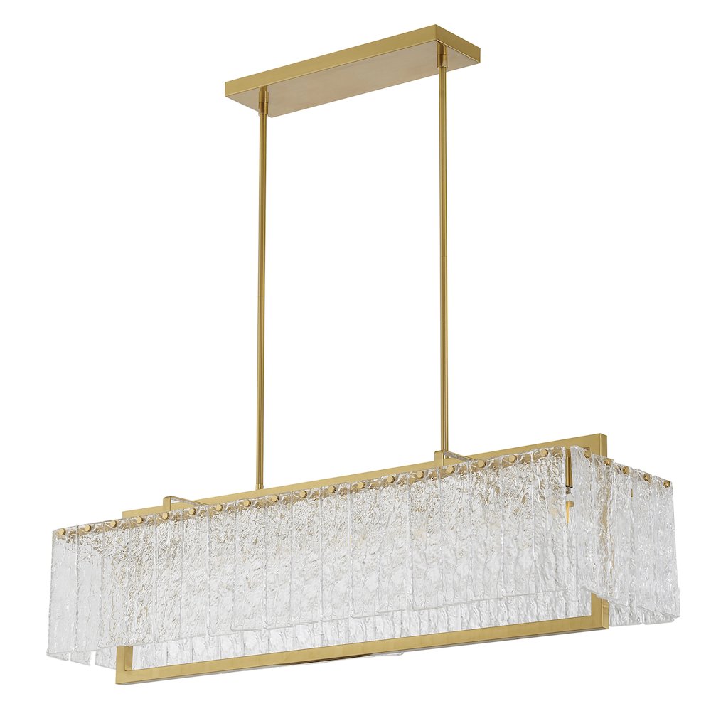 7-Light Brass Chandelier With Hanging Clear Rippled Glass