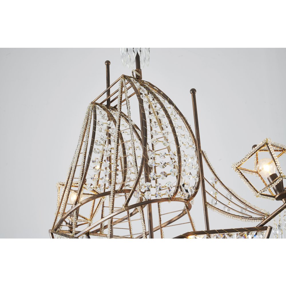 4-Light Golden Bronze Iron Chandelier With Clear Crystals