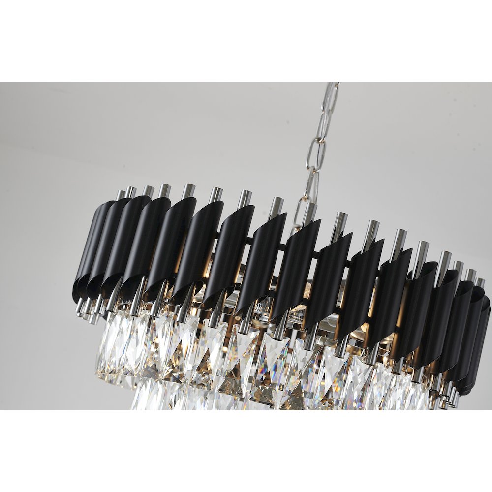 8-Light Chrome And Black Chandelier With Clear Crystals