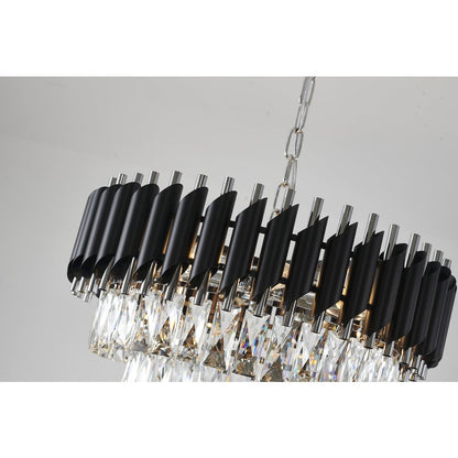 8-Light Chrome And Black Chandelier With Clear Crystals