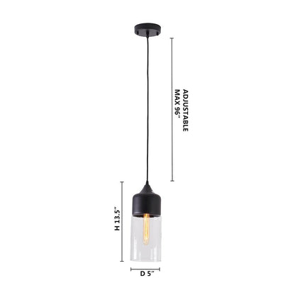 1-Light Matte Black Single Pendant With A Clear Glass Shade