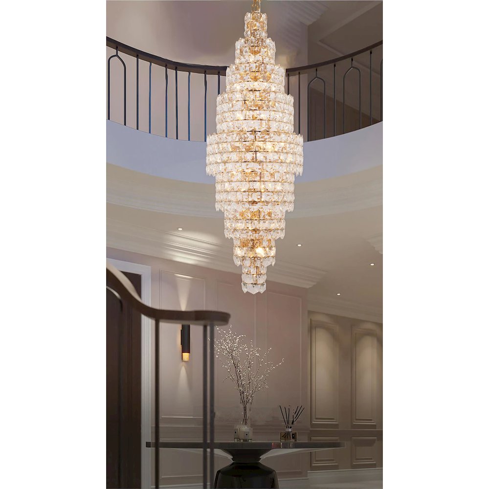 56-Light Brass Chandelier With Clear Hanging Crystals