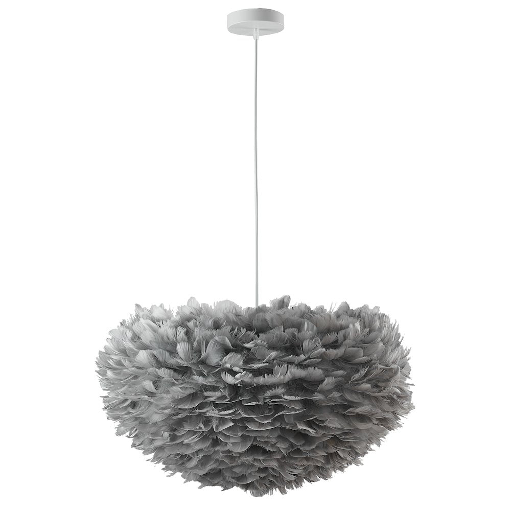1-Light Light Grey Goose Fether Chandelier With A White Iron Frame