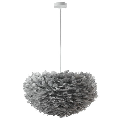 1-Light Light Grey Goose Fether Chandelier With A White Iron Frame