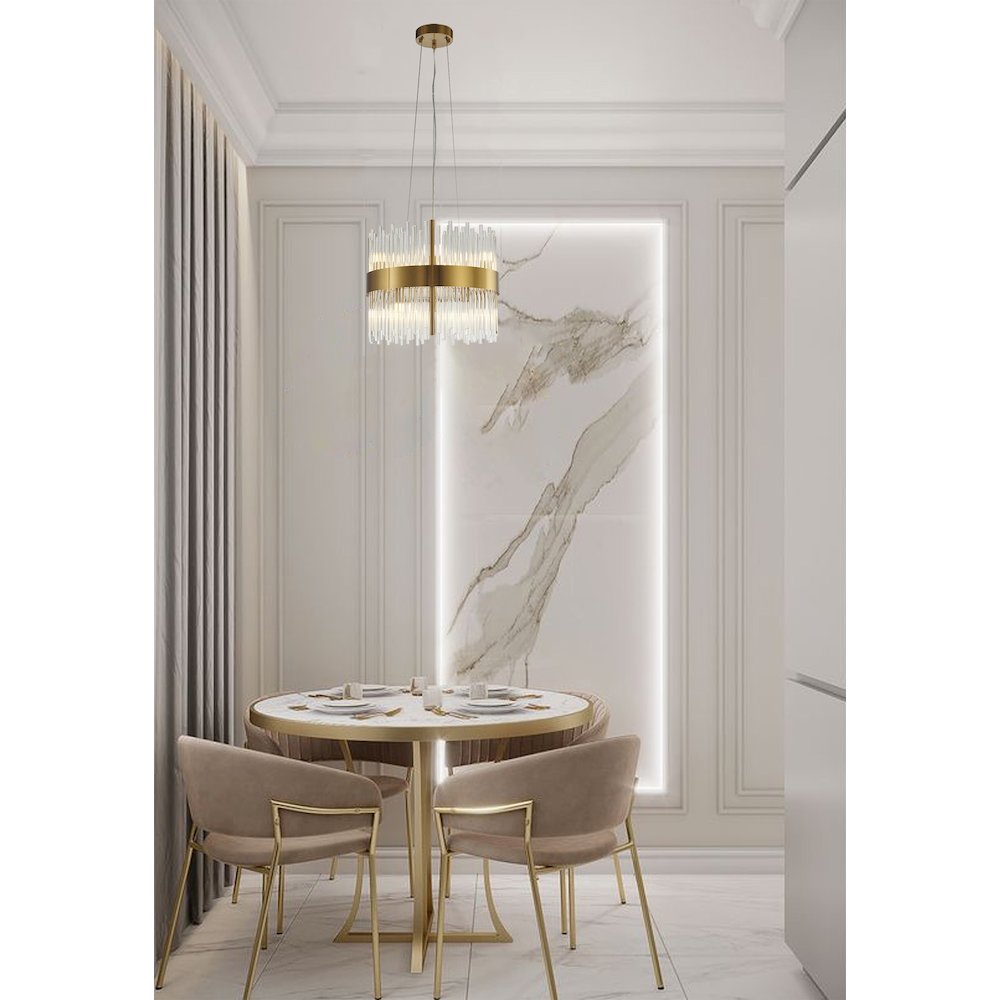 10-Light Gold Chandelier With Clear Glass Rods