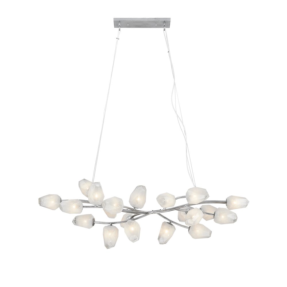 20-Light silver iron frame chandelier with white glass shades
