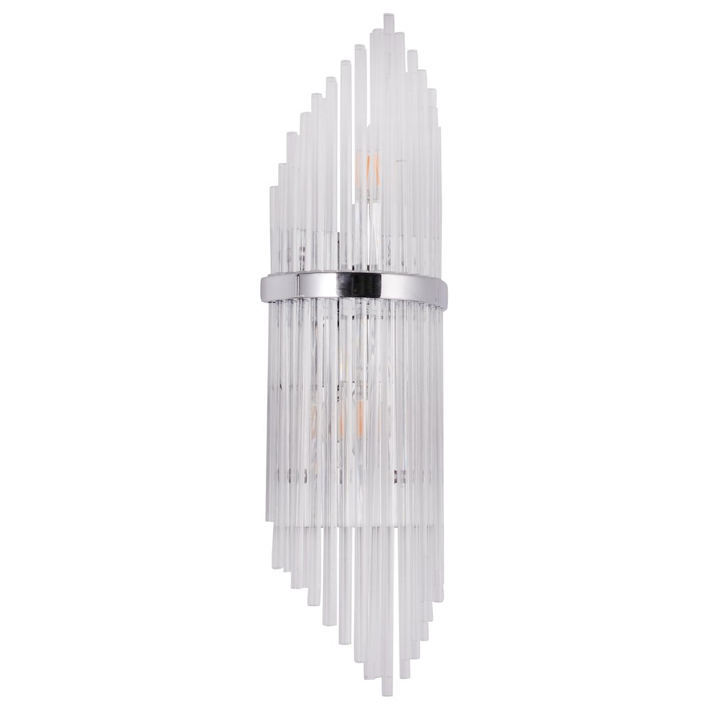 2-Light Chrome Metal Wall Sconce With Clear Glass Rods
