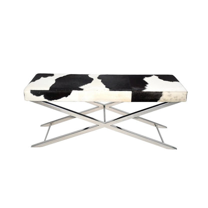 Chrome Stainless Steel Bench With Black And White Hairline Leather