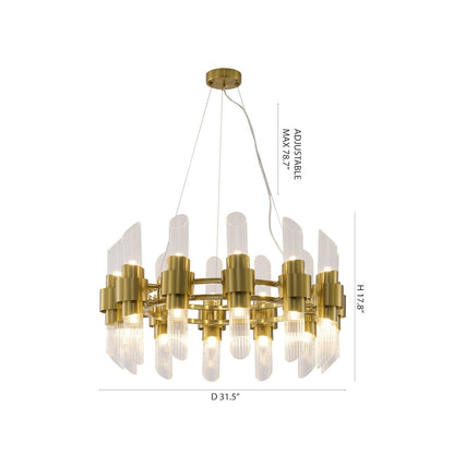 24-Light Satin Brass Iron Chandelier With Glass Shades