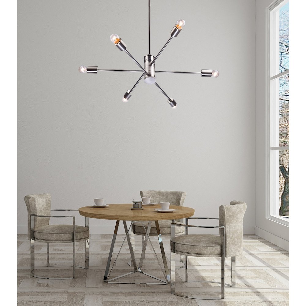6-Light Shiny Nickel Chandelier With Six Arms