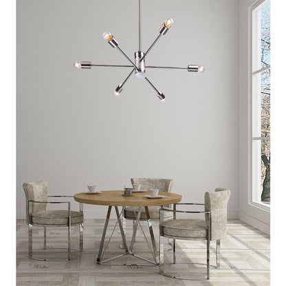 6-Light Shiny Nickel Chandelier With Six Arms