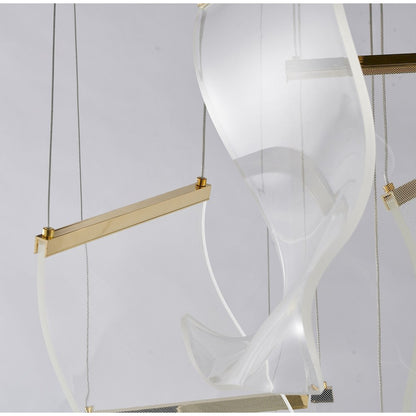 6-Light Gold LED Chandelier With Acrylic Pendants