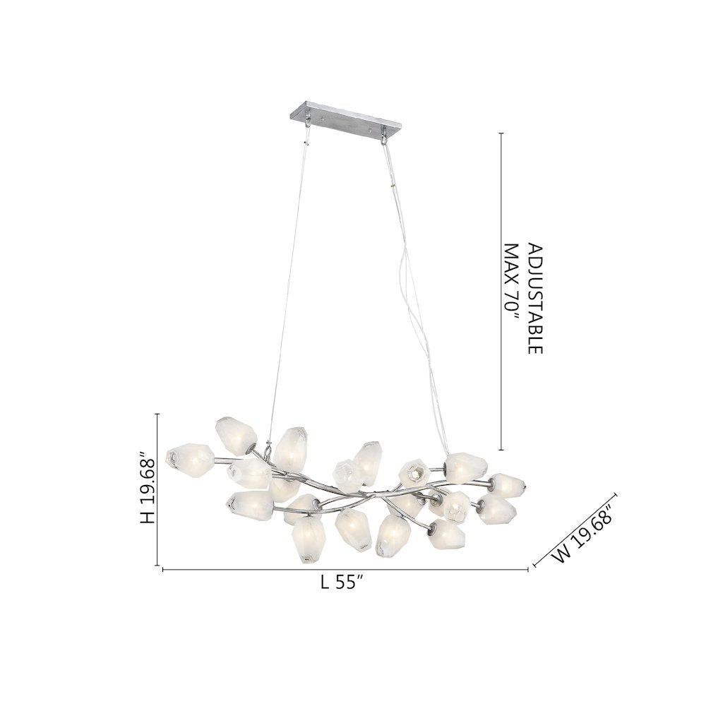 20-Light silver iron frame chandelier with white glass shades