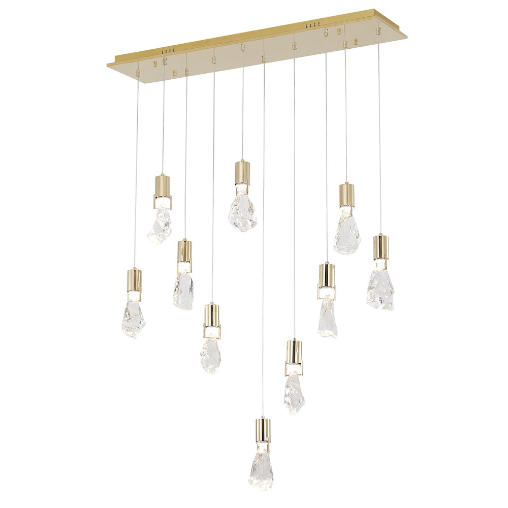 10-Light Brushed Gold Chandelier With Clear Crystal Stones