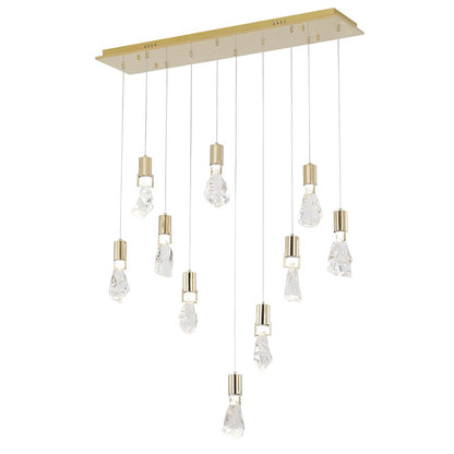 10-Light Brushed Gold Chandelier With Clear Crystal Stones