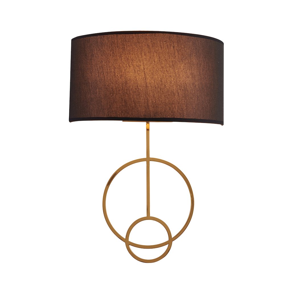 1-Light Satin Brass Metal Wall Sconce With A Fabric Black Shade