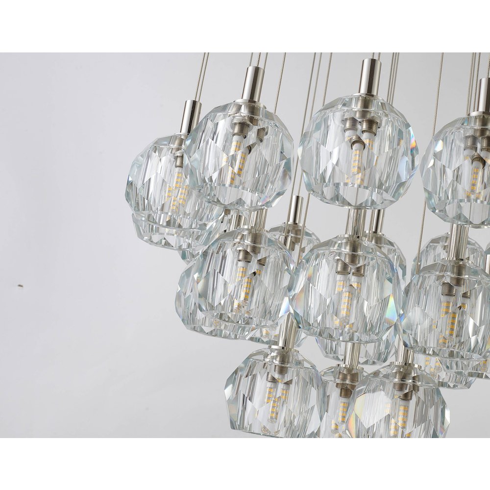 23-Light Polished Nickel Chandelier With Clear Crystal Shades