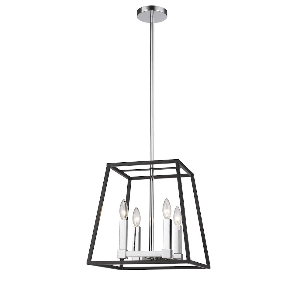 4-Light Matte Black And Chrome Metal Chandelier