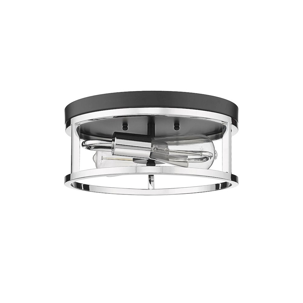 2-Light Black And Chrome Metal Flush Mount