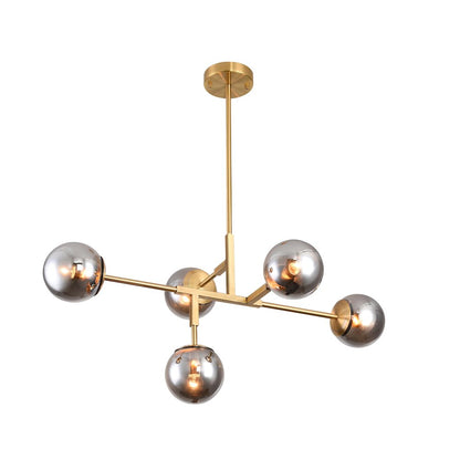 5-Light Gold Chandelier With Smoke Glass Shades