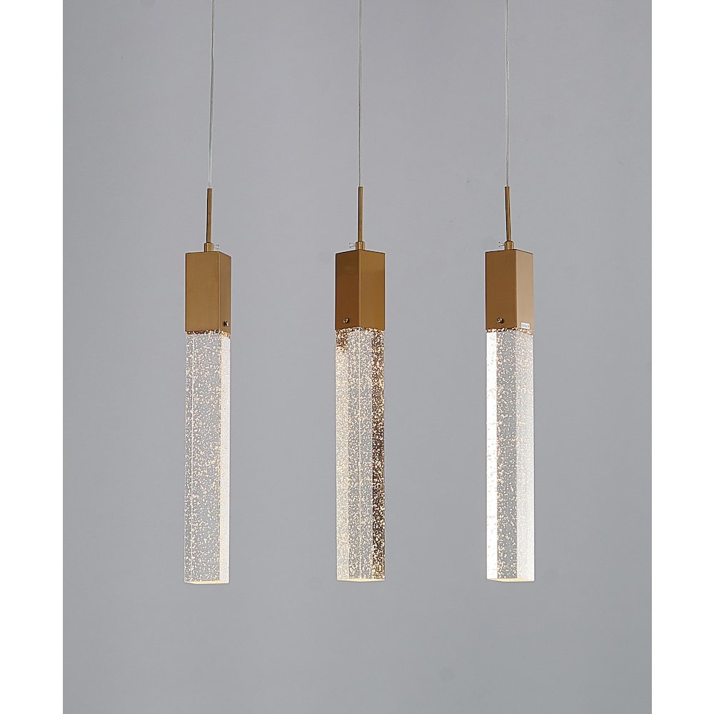 3-Light Gold Island Lighting With A Clear Bubble Crystal