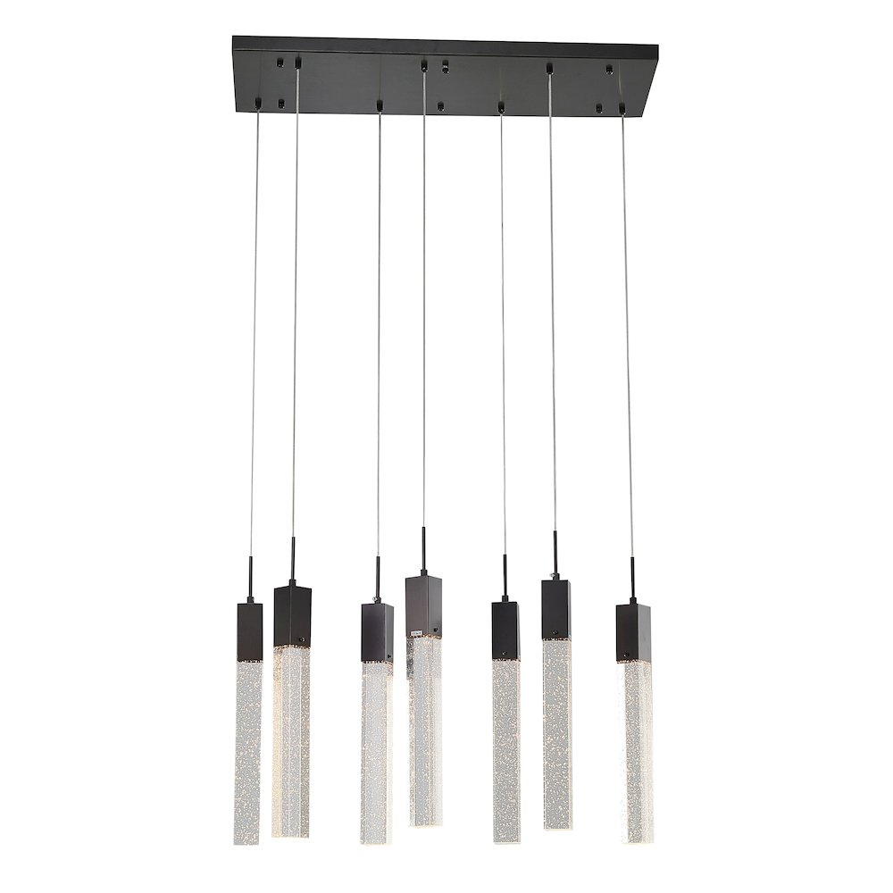 7-Light Matte Black Island Lighting With A Clear Bubble Crystal