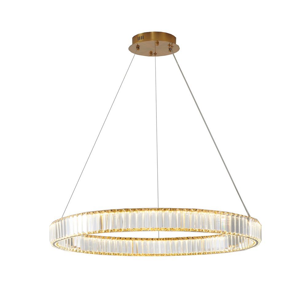 1-Light Gold Steel LED Chandelier With Crystals