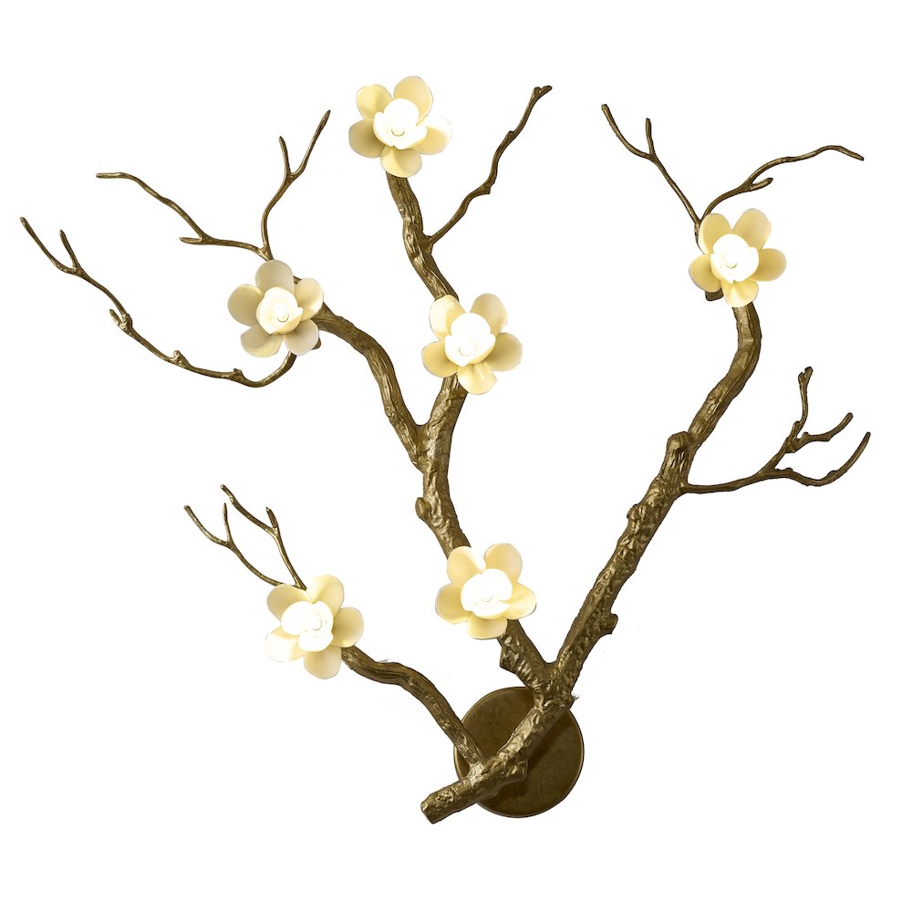 6-Light Brass Aluminum Wall Sconce With White Ceramic Shades