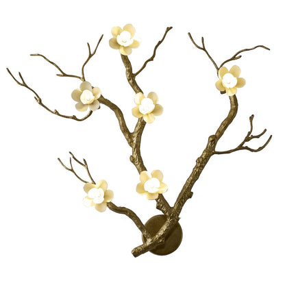 6-Light Brass Aluminum Wall Sconce With White Ceramic Shades