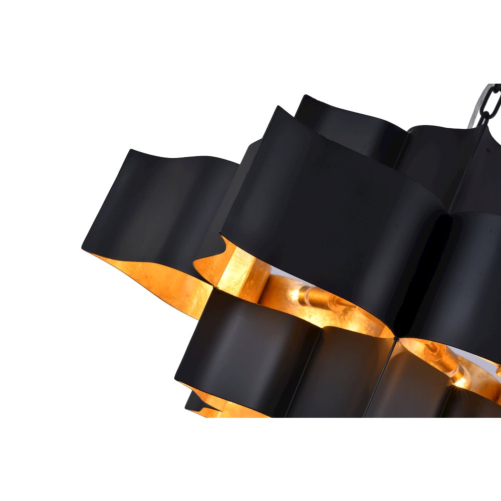 12-Light Matte Black Iron Chandelier With A Gold Leaf Interior