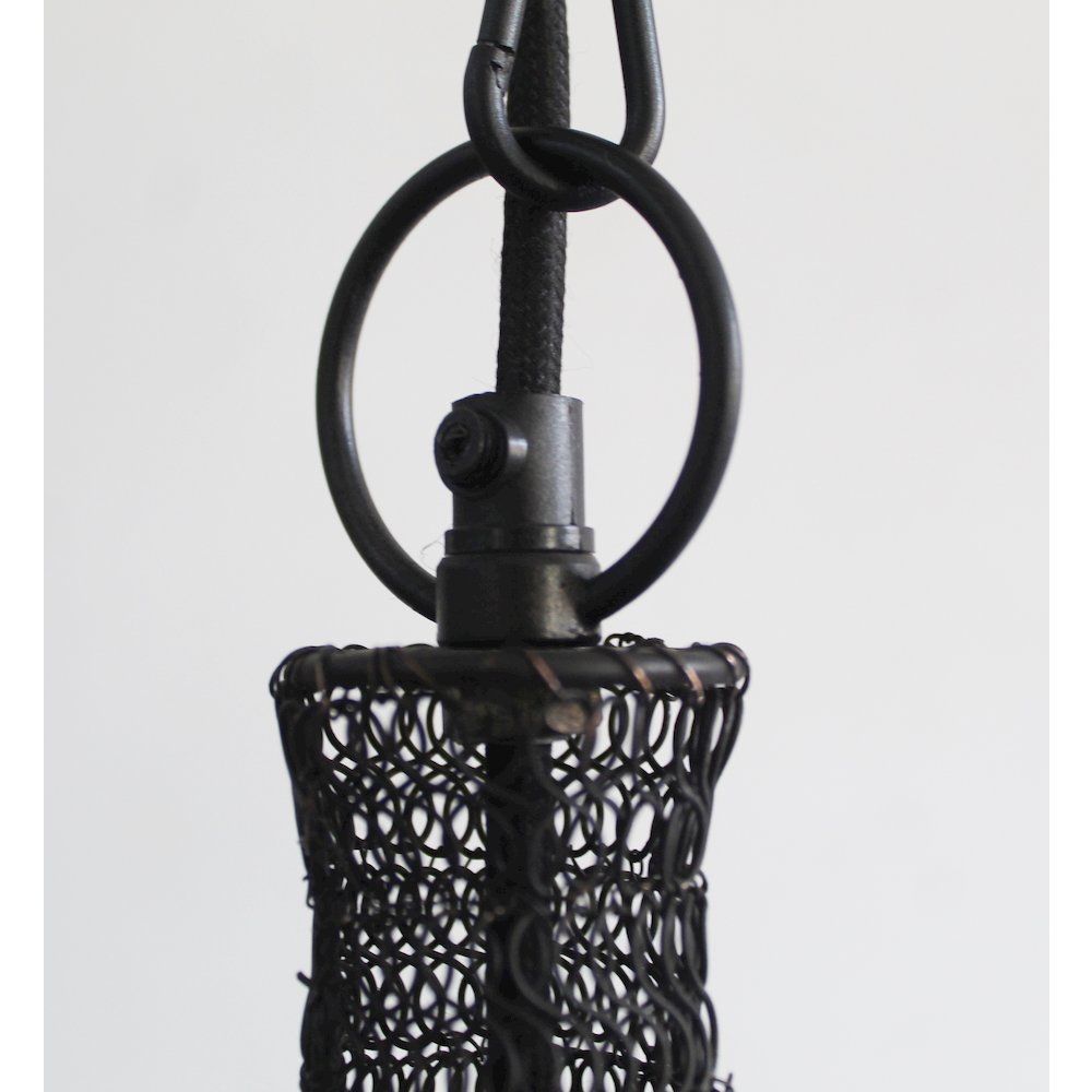 1-Light Satin Black Pendant With A Chain Basket Shade