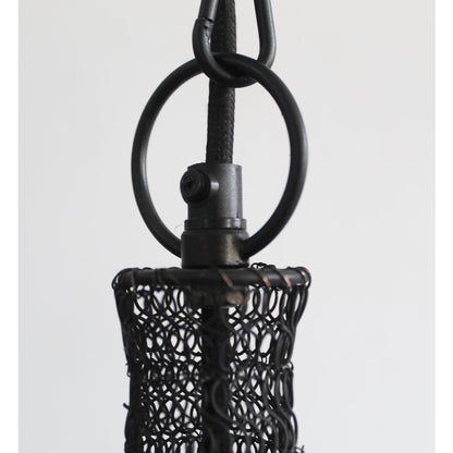 1-Light Satin Black Pendant With A Chain Basket Shade