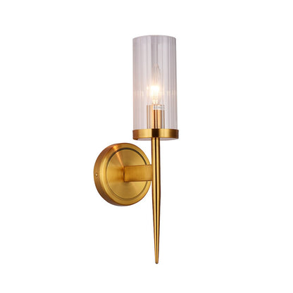1-Light Antique Brass Metal Wall Sconce With A Clear Glass Shade